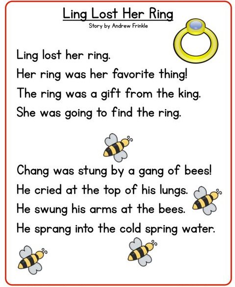 Ling Lost Her Ring NG Phonics Stories Reading Comprehension Worksheet • Have Fun Teaching